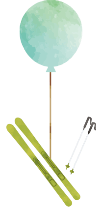 風船とスキー板